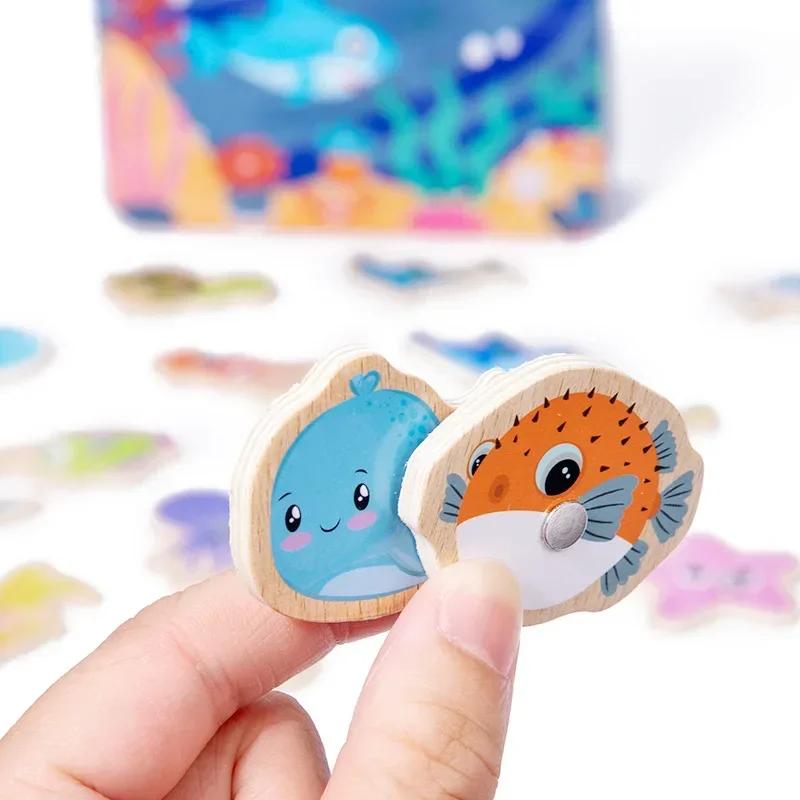 Montessori Wooden Fishing Toys For Children Marine Life Cognition Fish Games Parent-Child Interactive Educational Toy