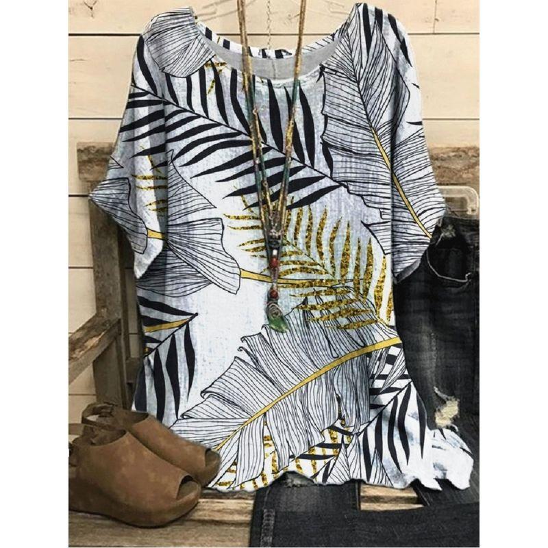 Printed round Neck Neck Casual Loose Top Print round Neck Top Women