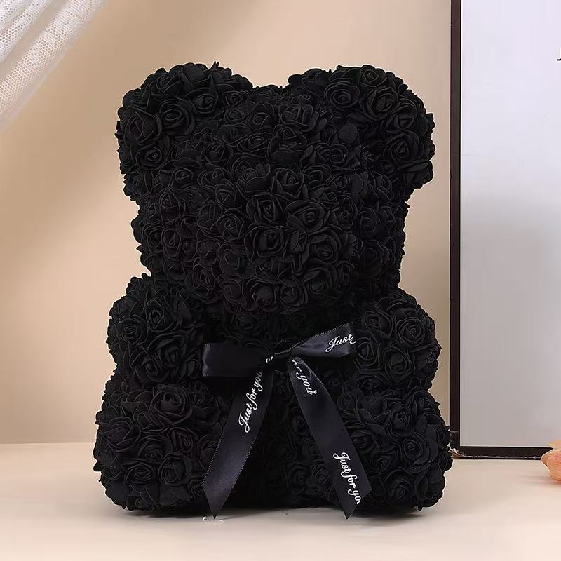 Orso di Fiori di Rosa Teddy Artificiale da 25 cm con Scatola Regalo Romantico di San Valentino Fidanzata Donne Anniversario Forniture per Feste di Matrimonio