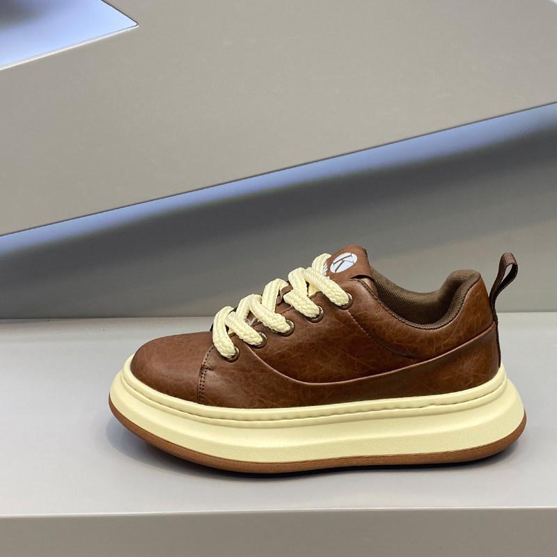 Autumn new thick-soled low-top bread shoes genuine leather retro lace-up casual shoes