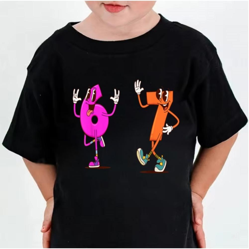 Cute T-shirt Fashion Boys and Girls Children Six Seven Fun Children Y2k T-shirt Top 67 Printed Round Neck Short Sleeve T-shirt