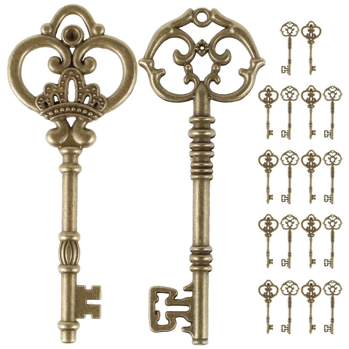 

20 pcs large skeleton keys antique bronze keys countryside key pendants vintage key charm sets DIY handmade craft accessories