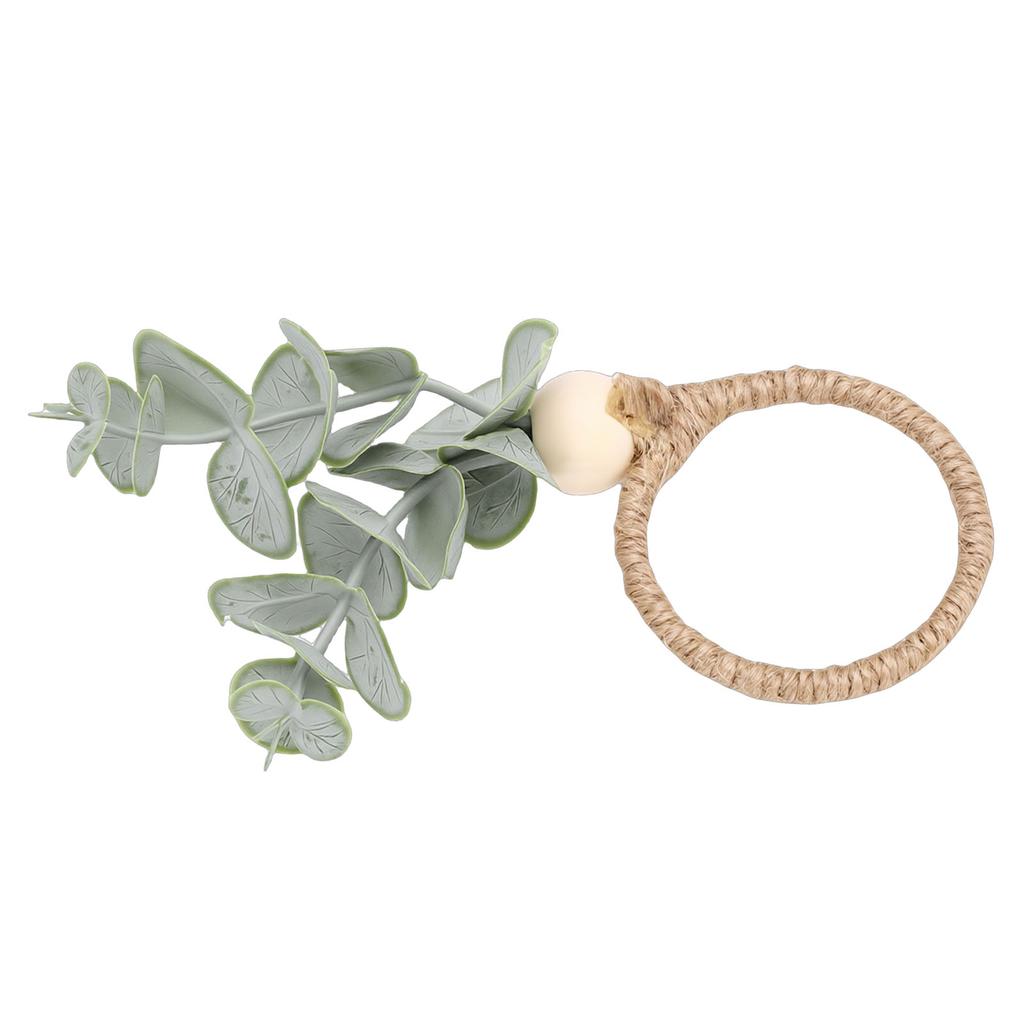 12PCS Napkin Rings Bohemian Style Wood Bead Farmhouse Napkins Ring Holders for Weddings Parties Leaves Design