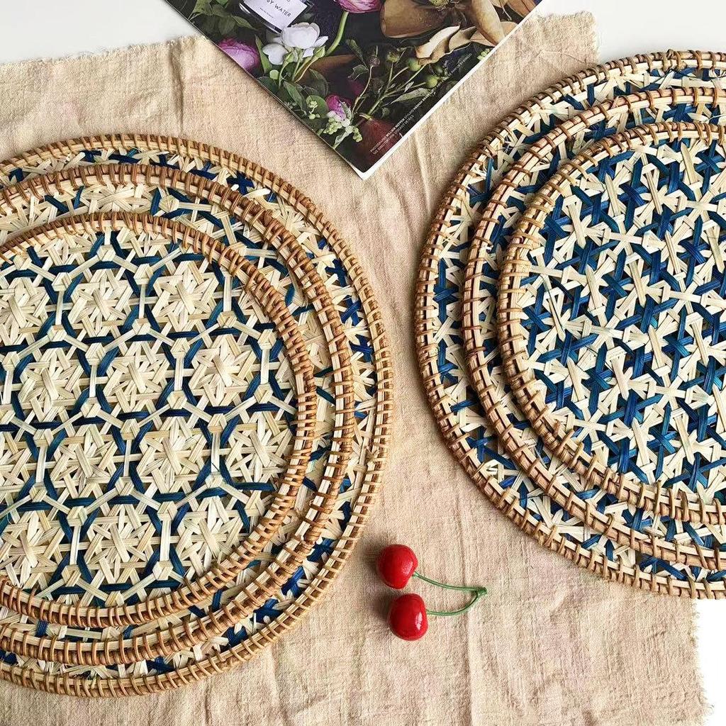Ethnic Bamboo Weaving Handmade Coaster Set - Heat Resistant Round Placemats for Kitchen & Restaurant