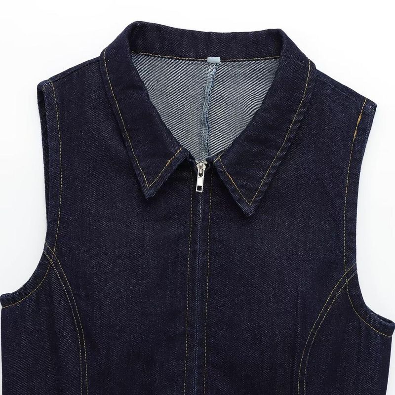 Kaslead New Arrival Women's Clothing Fashion Style Fashion Minimalist Silm Lapel Two-Way Denim Vest