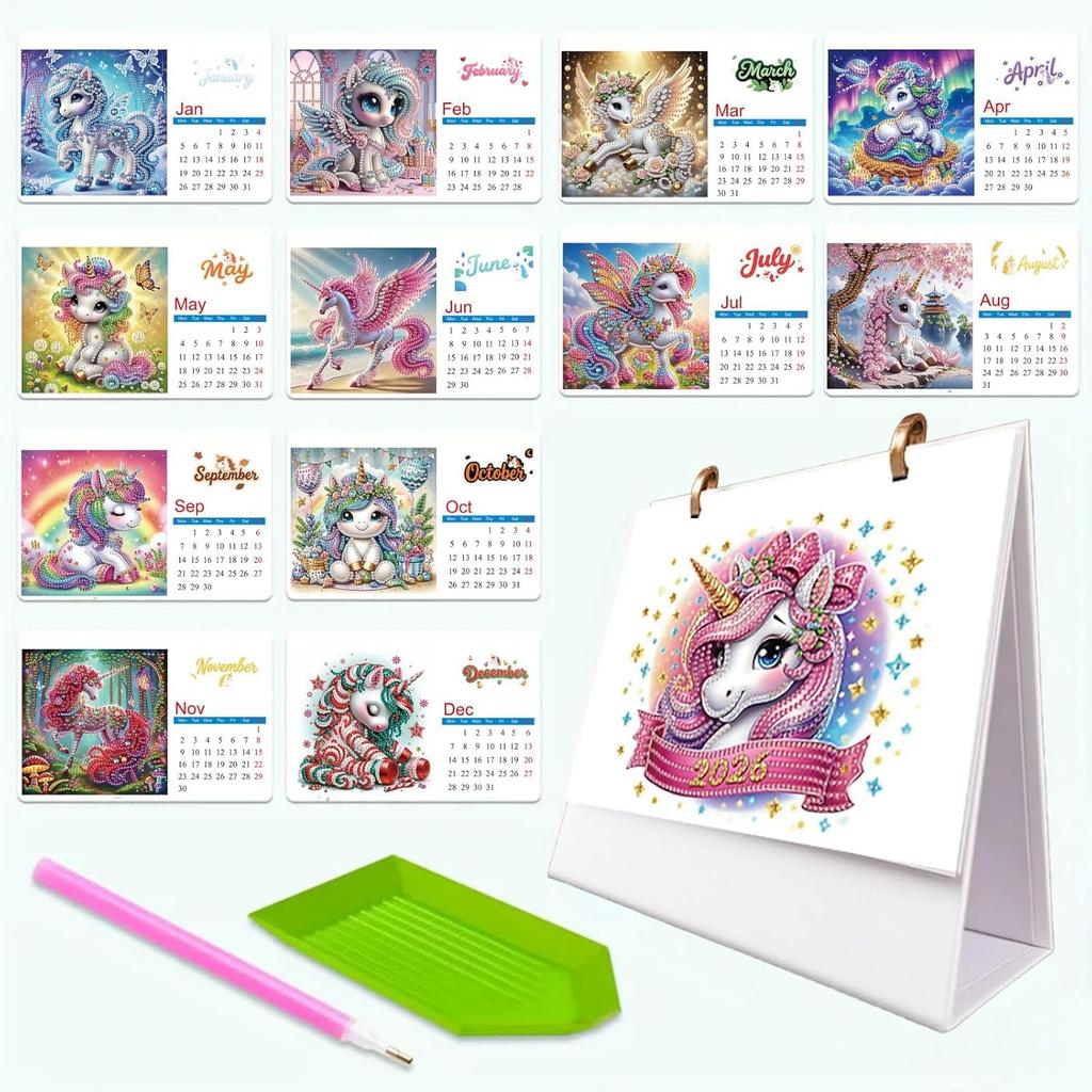 2026 Standing Desk Calendar DIY Diamond Art Painting Monthly Flip Desktop Calendar with To Do List Calendars Planner for Home Office-2026-A
