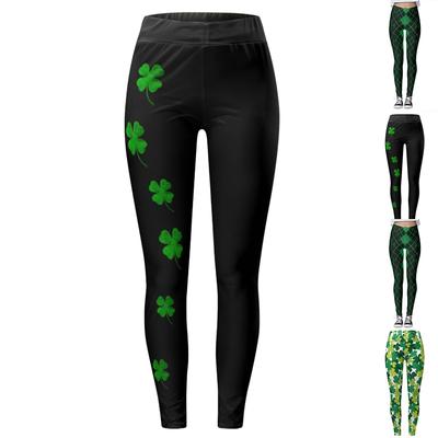Womens Four Leaf Clover Prints Stretch Yoga Leggings Fitness Running Gym Sports Active Pants