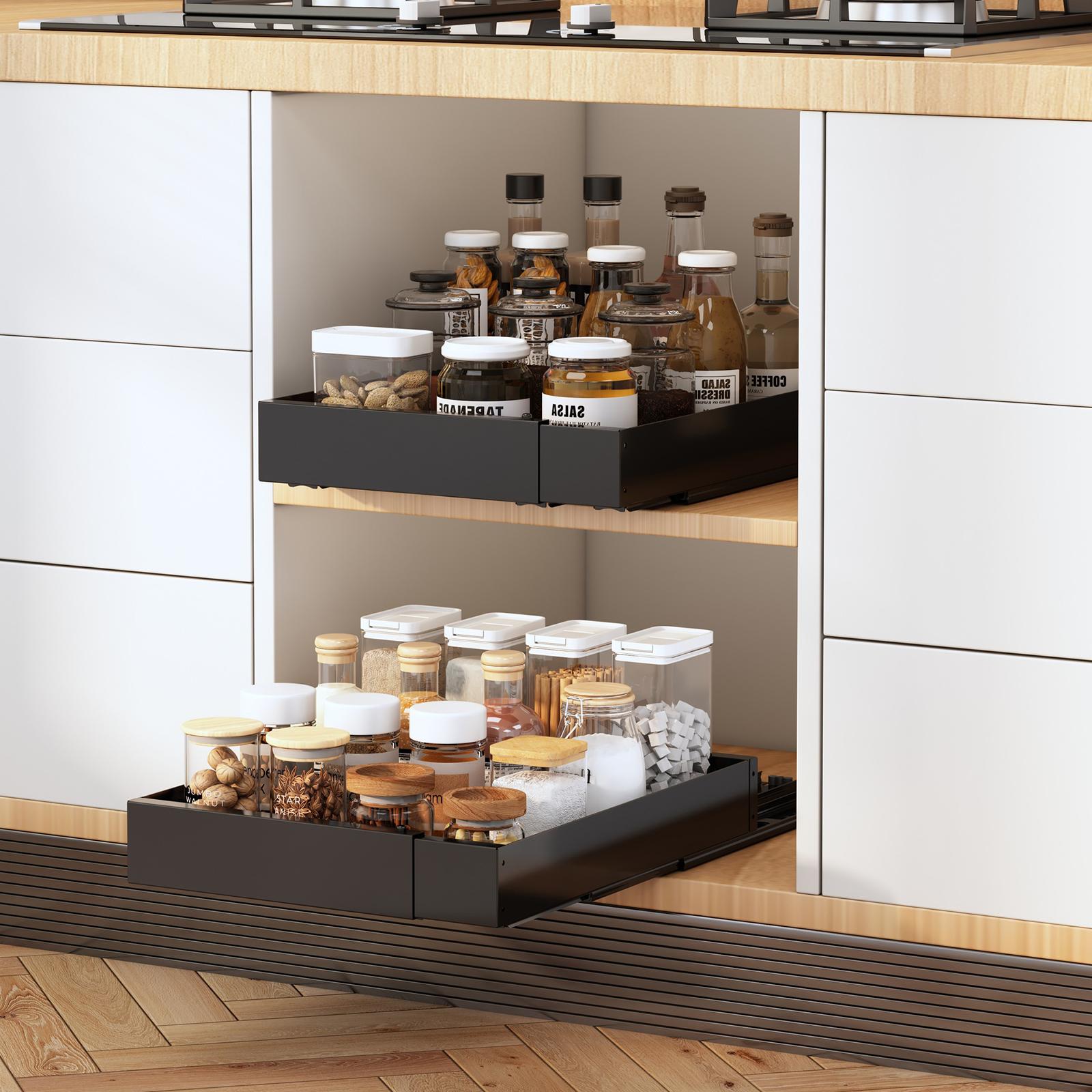 

dbs220 Kitchen Cabinet Pull-out Storage Rack Carbon Steel Slide Rail Organizer Shelf White