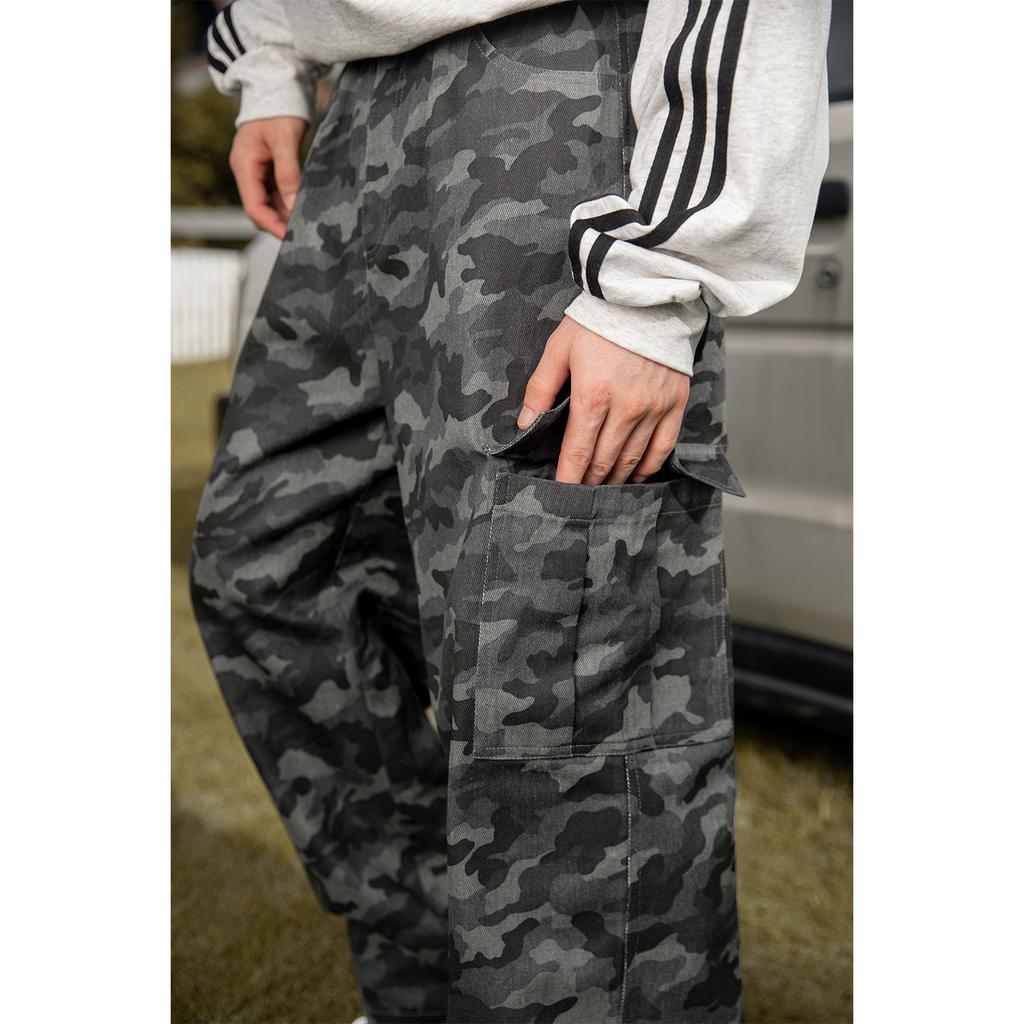 Boční velká kapsa design retro maskáčové overaly podzimní trendy značka americké rovné volné ležérní kalhoty q