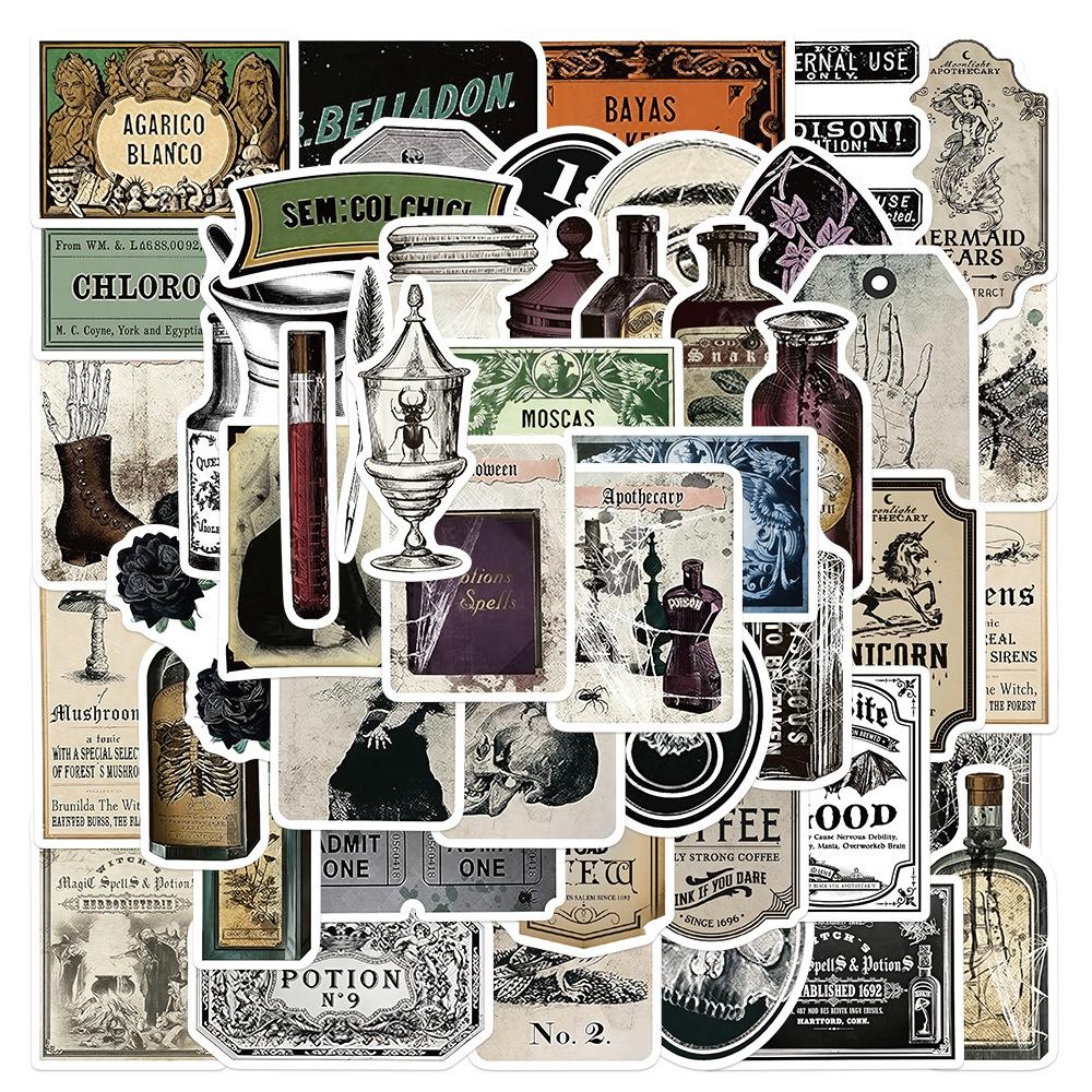 10/30/50pcs Vintage Potion Bottle Apothecary Label Stickers Cool Cartoon Decals Decoration Skateboard Notebook Phone Sticker Toy