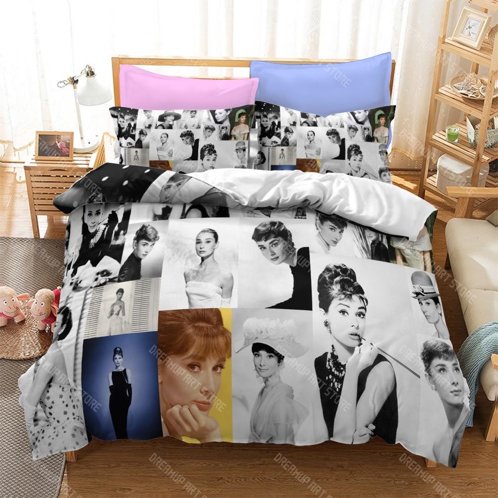 Audrey Hepburn Bedding Set,Goddess of Elegance Printed Decorative Gifts,Microfibre Duvet Cover and Pillowcases