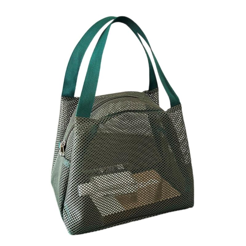 

Косметичка из сетки с вентиляцией, прозрачный органайзер для хранения, просторное отделение, складная ручка для переноски, держатель для предметов первой необходимости для спортзала зелёный