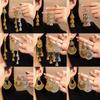 Retro Ethnic Style Flowy Stud Earrings with High-end Engraved Floral Half-round Bell-shaped Pendant