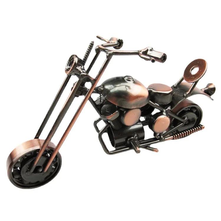Metal Retro Motorcycle Model Motor Figurine Iron Motorbike Prop Handmade Boy Gift Kid Toy Home Office Decor Collection