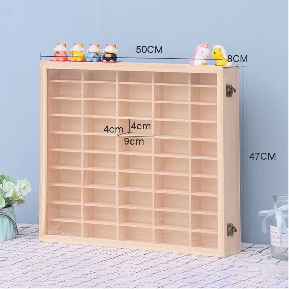 Jumei Mini Car Wooden with Clear Acrylic 5x10 Holds Up To 50 Mini Cars Case, Door, Wall-Mounted, Grids,
