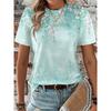 Sommer Rund Hals 3D Blomsterprint Topp Moteabel Casual Kort Ermet Dame T-skjorter