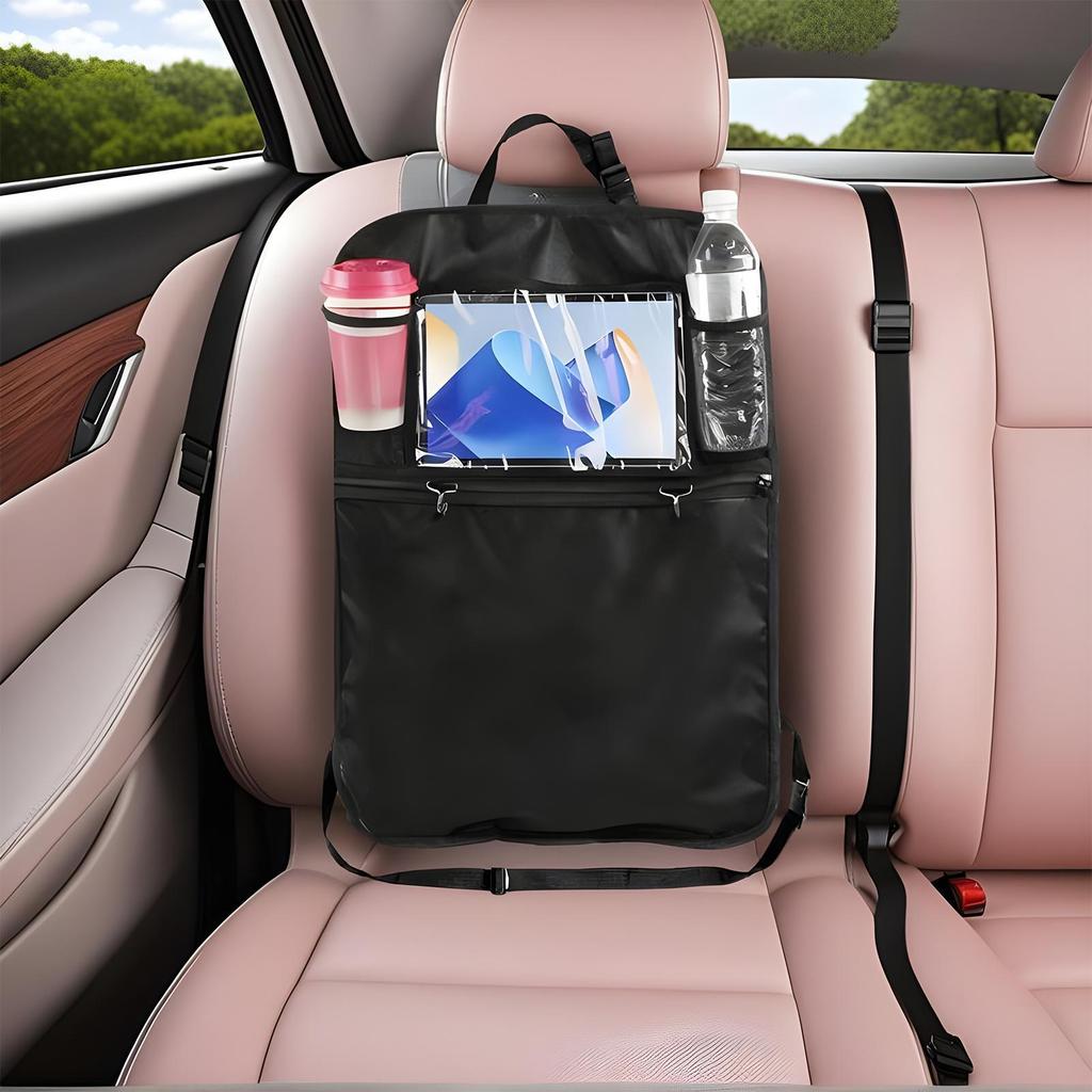Car seat back storage bag Waterproof Tablet Cup Holder Organizer Oxford cloth strap hook Car anti kick backrest storage bag