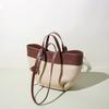 Bag Women's Contrast Color Retro Soft Leather Linen Large Capacity Tote Bag Portable Shoulder Underarm Bag