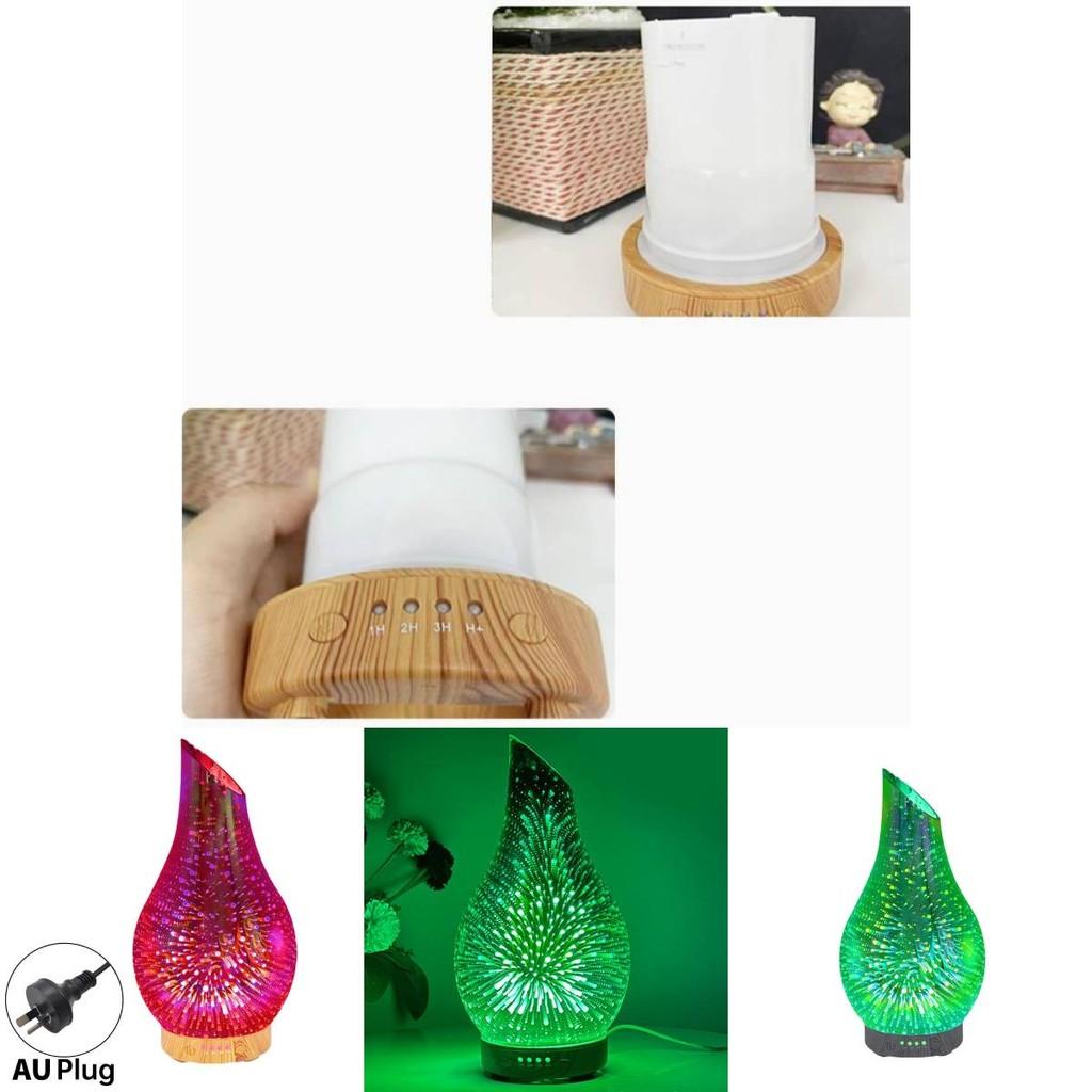Kreativer 3D-Glas-Holzmaserung Ultraschall-Kaltnebel-Luftbefeuchter für den Heimgebrauch 7-Farben-Nachtlicht ätherisches Öl-Diffusor Vasenform