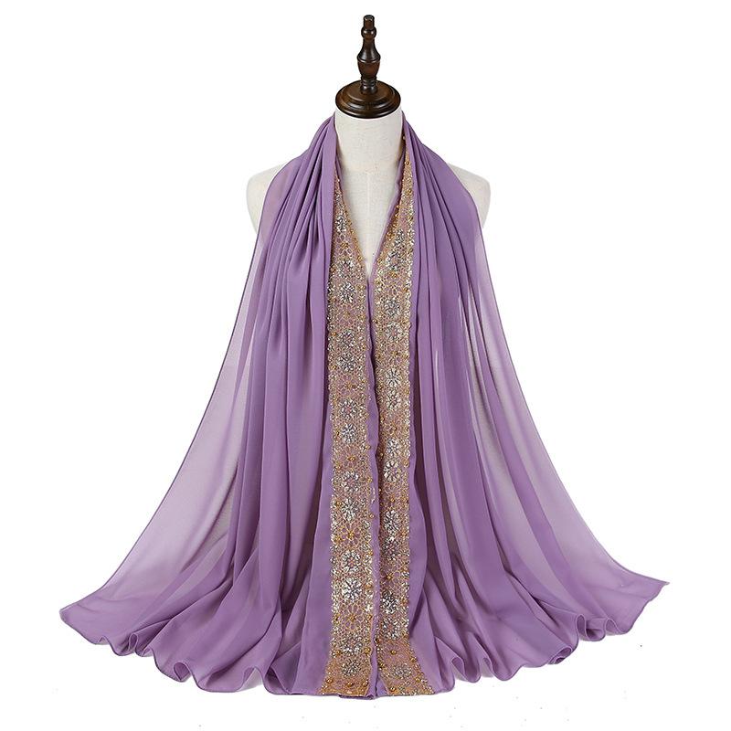 Lenço Hijab de Chiffon Bolha com Renda para Mulheres Muçulmanas Foulard Femme Musulman Lenços de Cabeça Islâmicos Toucados Árabes