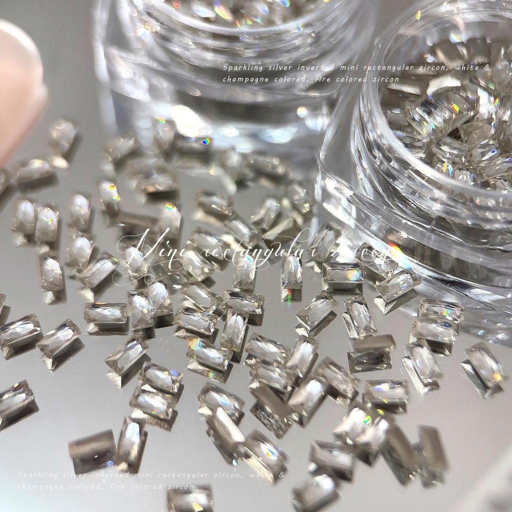 Mini 2x4 Zirconia Nail Art Rhinestone Decorations - Translucent White & Champagne Flat Back Mosaic DIY Accessories.