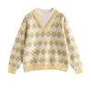 Chuyu Women's Diamond Jacquard Double Collar Knit Sweater