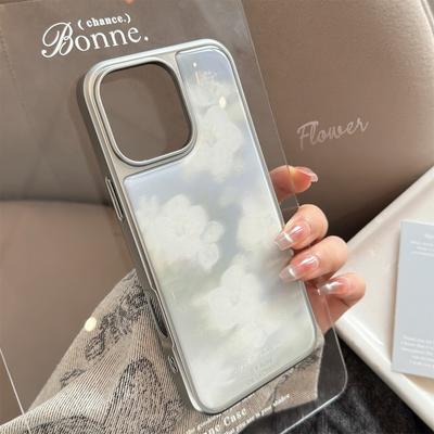 Hazy White Flowers Suitable for 16 Apple 15pro Max Mobile Phone Case Iphone 14 Drop Glue 13 Art 15 Huawei