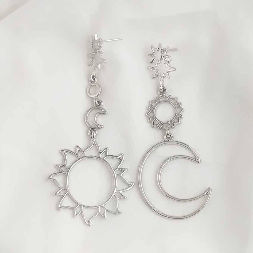 Retro Asymmetrical Sun & Moon Goddess Earrings