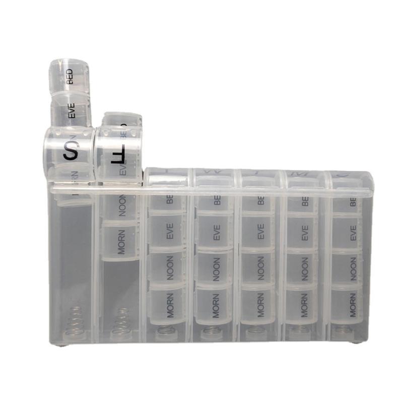 Weekly Rainbow Pill Box 28 Grids 4 Times A Day Portable Pill Organizer Spring Assisted Easy To Open for Vitamins and Supplements