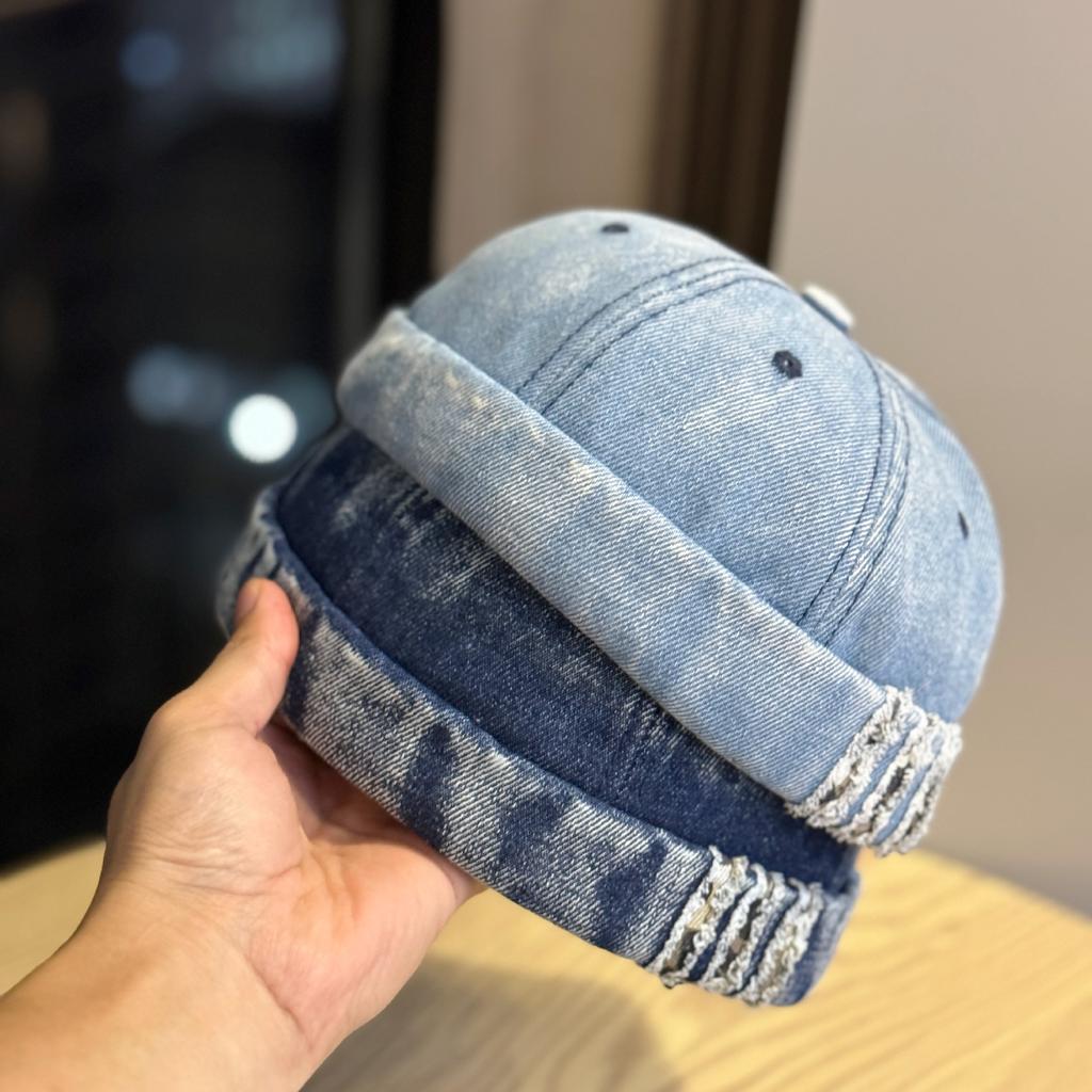 American Retro Old Washed Denim Melon Cap for Men and Women Versatile Face-showing Small Dome Hip Hop Street Landlord Hat