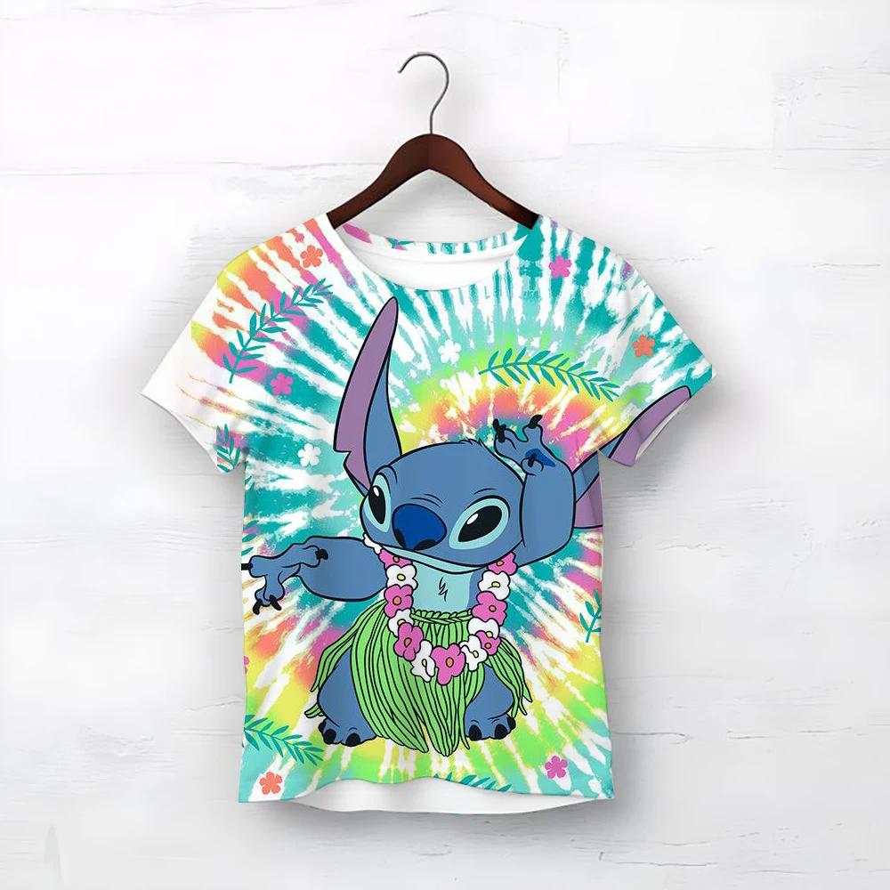 MINISO Disney Cartoon Cute Stitch Print Baby Clothing 3 To 14 Years Male Outdoor Clothes Boys Clothes Girls T-shirt Teen Top Shirts