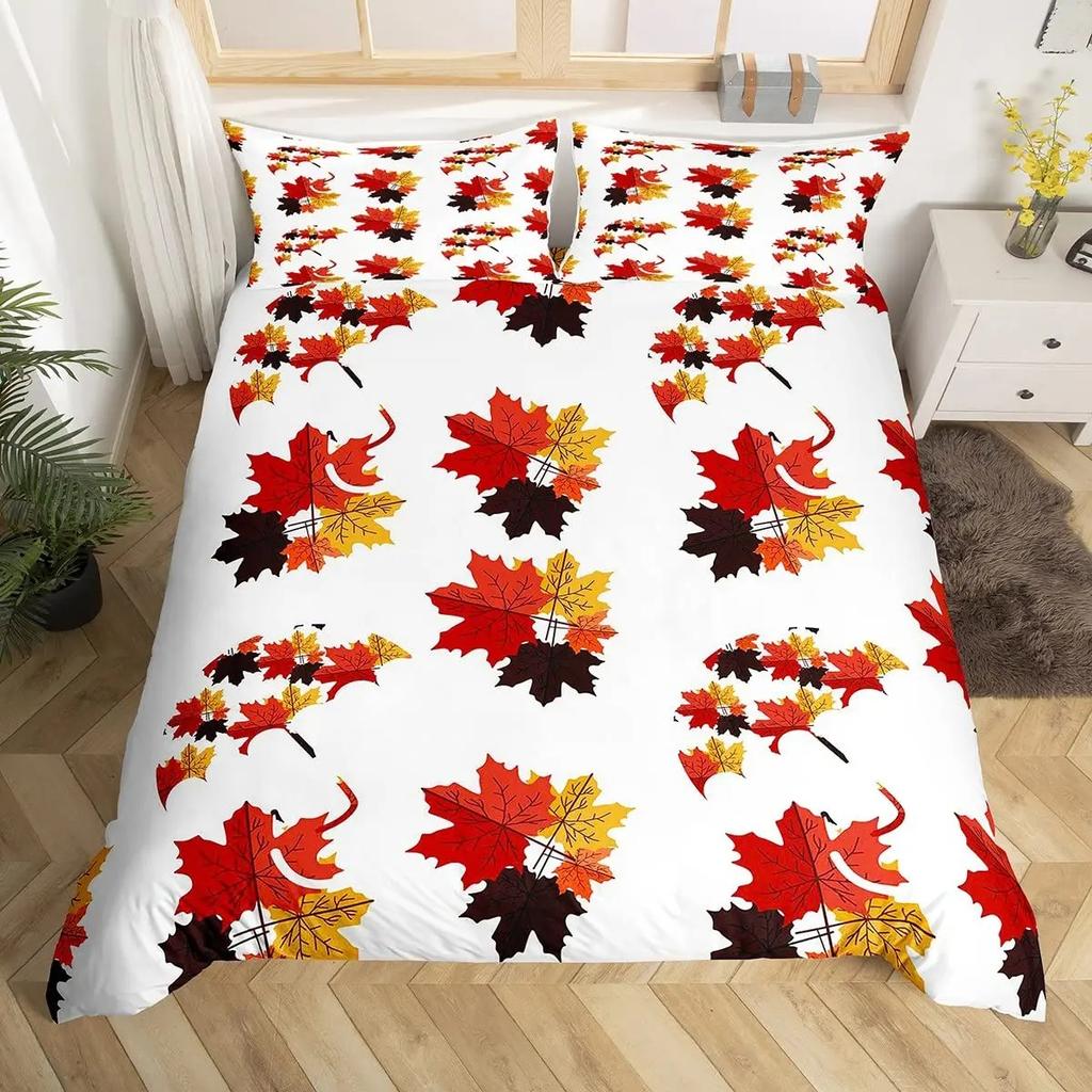 Comforter Maple Leaf Twin King Botanical Leaves Bedding Set Autumn Plant Fallen Leaves Comforter For Boys Girls Room