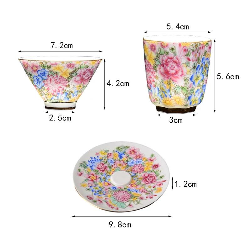 Chinese Style Enamel Ceramic Tea Cup Set Hand Painted Teacup With Coaster Master Cup Kung Fu Teacup Home Decor Drinkware