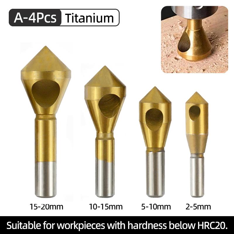 

Набор сверл-зенкеров для снятия заусенцев, конический резак для отверстий по дереву, металлу, алюминию, 90 градусов, титановый инструмент для снятия фаски 5-10/10-15/15-20 мм