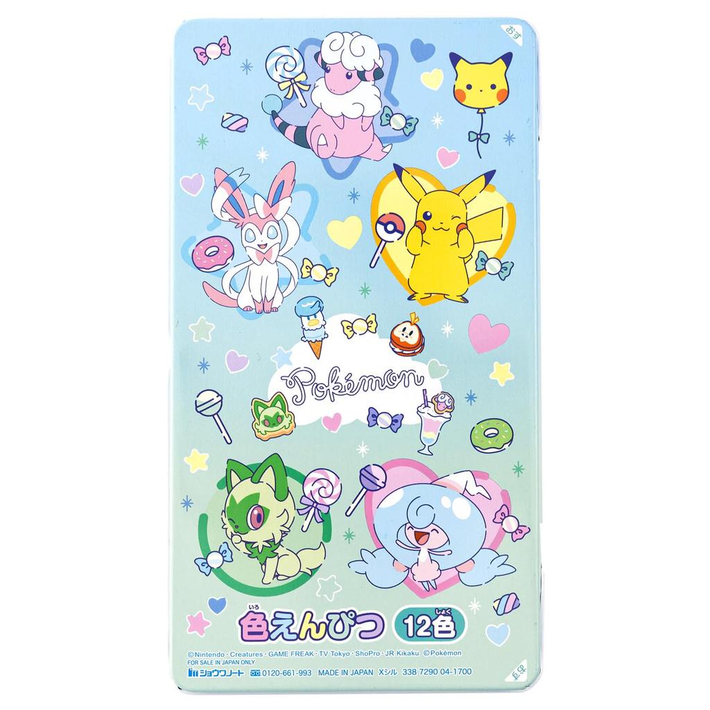 Showa Note Colored 12 Tin Round Mint 338729004 Pokémon Pencils, Colors, Case, Barrel, Green,