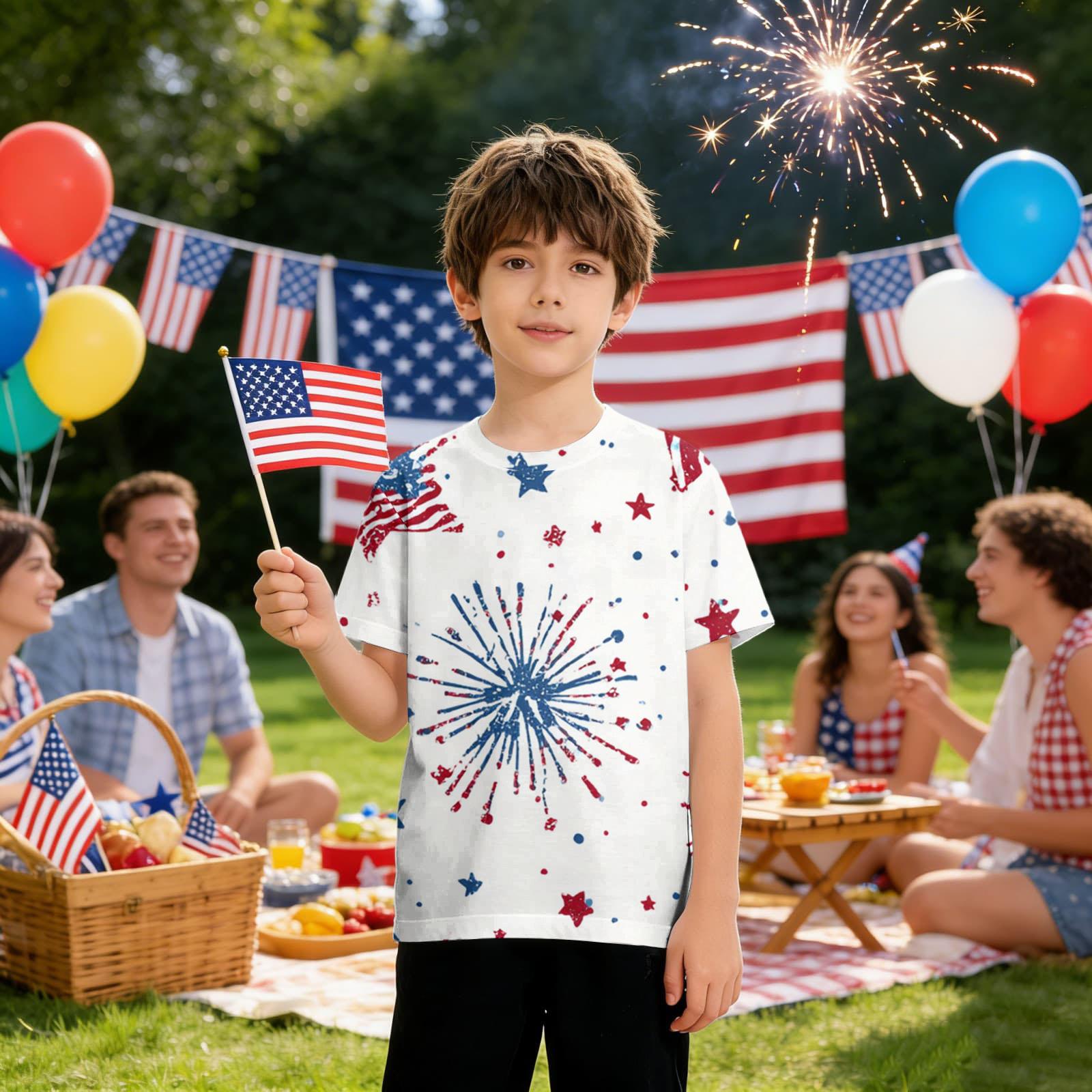 

Детская повседневная футболка с принтом ко Дню независимости, с круглым вырезом и коротким рукавом 100 бежевый