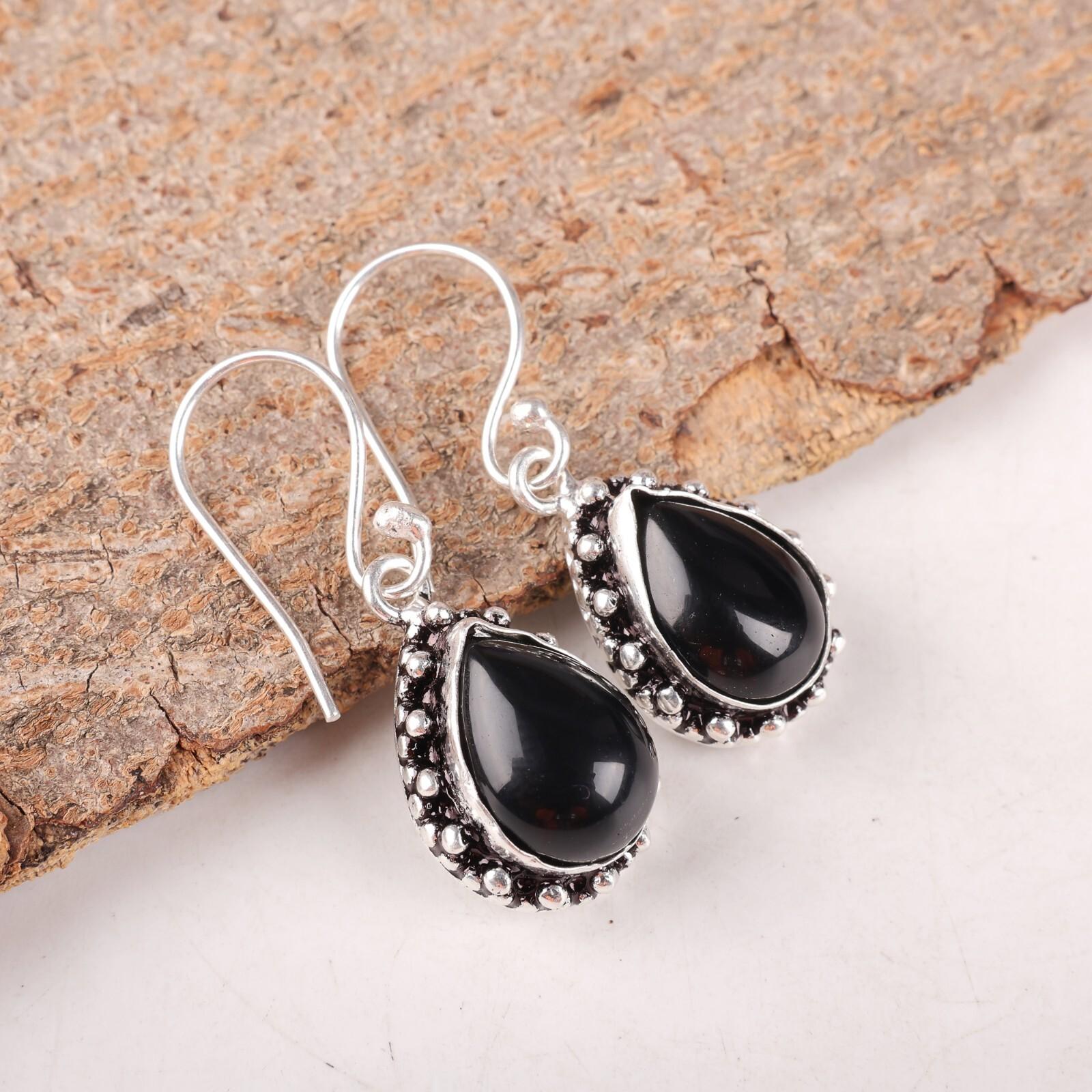 

Black Tourmaline Gemstone 925 Sterling Silver Jewelry Earrings 1.41 For Women EE-97-22