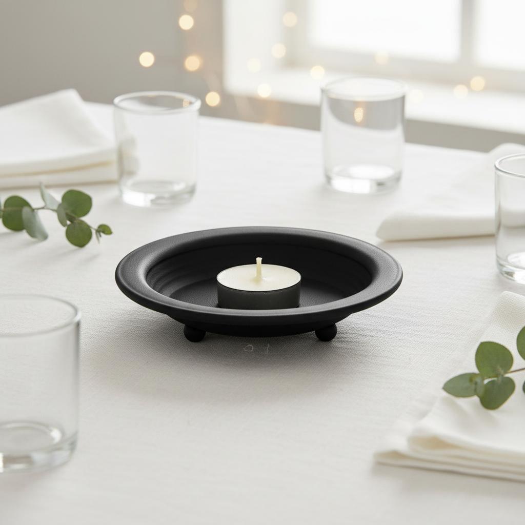 Black Candle Holder Decorative Centerpiece Round Candle Tray Candlestick Modern Design Rust-Resistant for Wedding, Tabletop