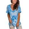Womens Fashion Plus Size Gradient Color V-Neck Short Sleeve T-shirt Tops Blouse