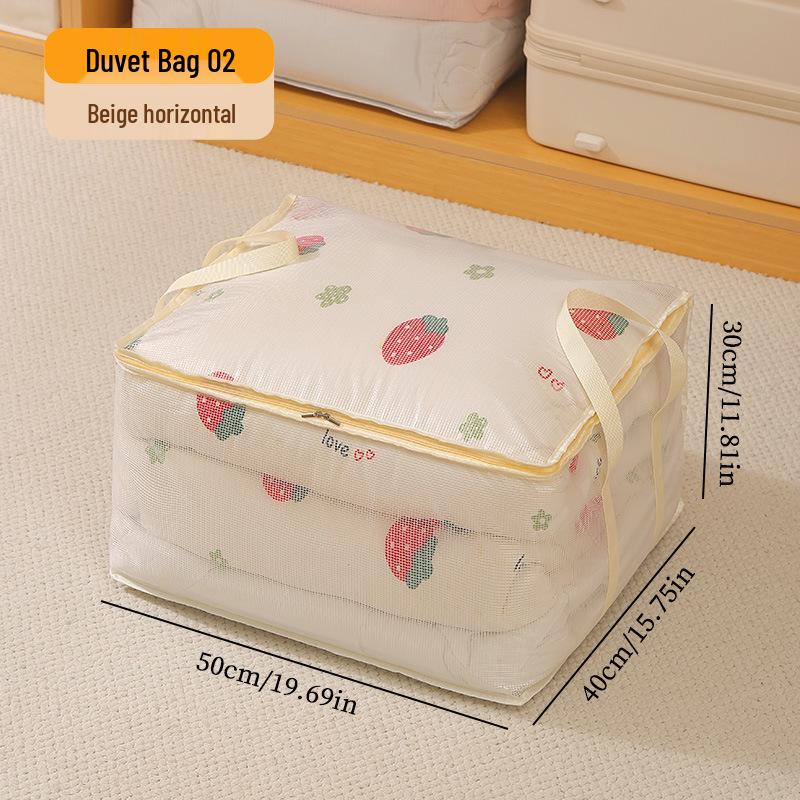 Large Waterproof Quilt Storage Bag with Moisture-Proof Woven Fabric and Portable Clip Net