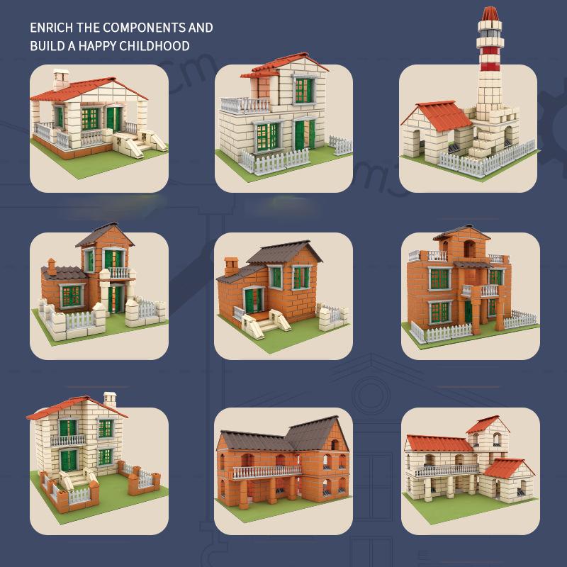 DIY miniatura casă vilă simulare ciment reutilizabil mini grămadă cărămidă asamblare model bloc de construcție copii constructor jucărie cadou