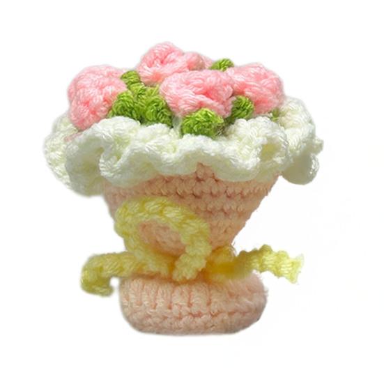 Crochet Rose Flower Bouquet Decoration Handmade Knitting Floral Ornament Finished Hand Woven Flower Table