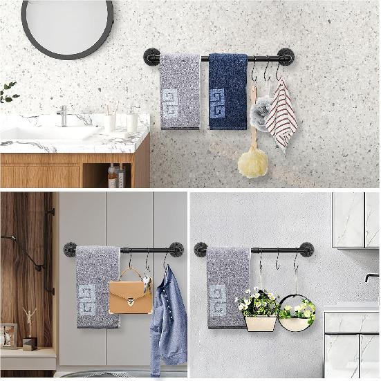 NearMoon Industrial Pipe Towel Bar, Heavy Duty Bathroom Hardware Towel Holder Accessory, Wall Mounted DIY Rustic Iron Bathroom Towel Rack Holder (24