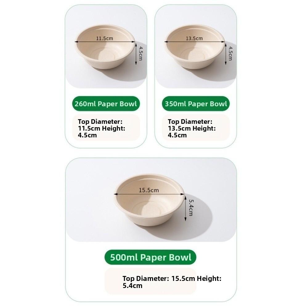 50Pcs Water Resistant Round Bowls Paper Pulp Bowl for Noodles Soup Rice and Takeaway Meals