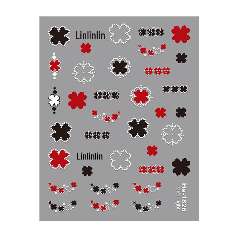 Redanco5D Embossed Cartoon & Shell Light Clover 3D Nail Stickers - He1829