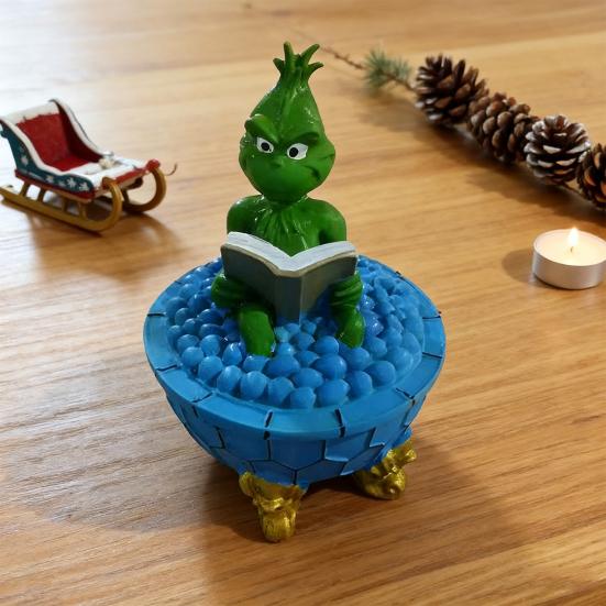 Christmas Santa Claus Bubble Bath Lamp 3D Santa Reading A Book In Bathtub Sculpture Cute Resin Night Light for Desktop Decor