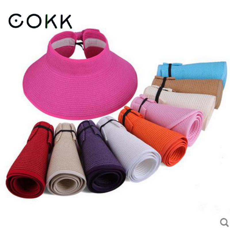 New Spring Summer Visors Cap Foldable Wide Large Brim Sun Hat Beach Hats For Women Straw Hat Chapeau