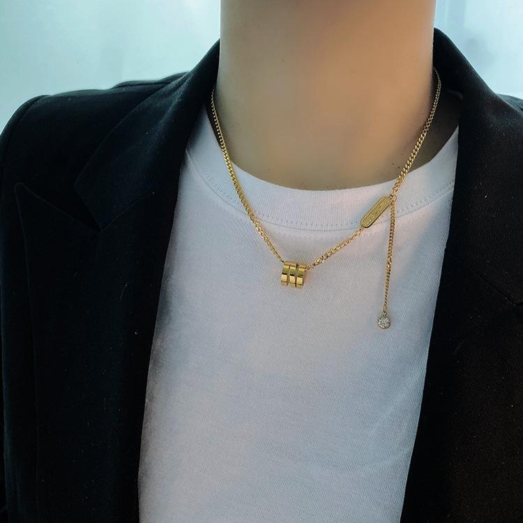 New Design Spiral Cylinder Tstainless steel Gold colour Necklace For Woman Korean Fashion  Gothic Girl's Clavicle Chain