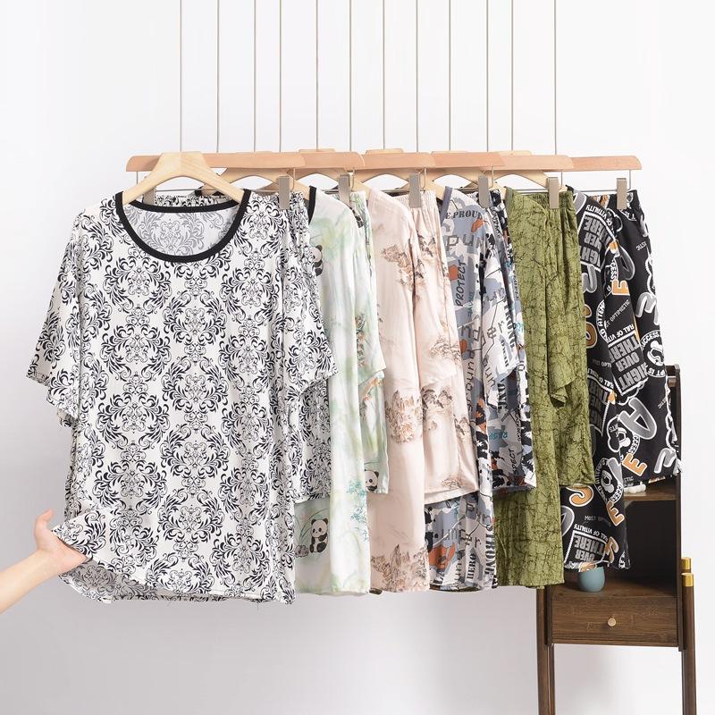 Summer Men's Cotton and Silk Pajamas, Short-sleeved, Large-sized Loose Casual Printed Home Wear, Can Be Worn As An Outer Suit