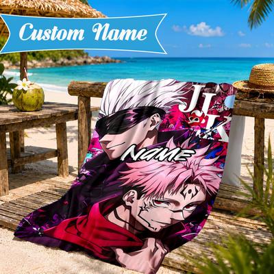 Serviette de plage personnalisée Puissante Anime Jujutsu Serviette de plage en microfibre, légère et à séchage rapide, pour les voyages d'été, cadeau pour piscine